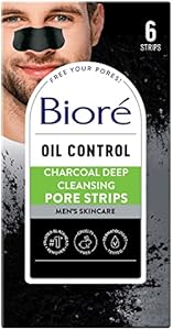 Biore Charcoal Blackhead Remover Pore Strips, Deep Cleansing Nose Strips for Removal and Unclogging, 3X Less Oil, 6 Count Biore