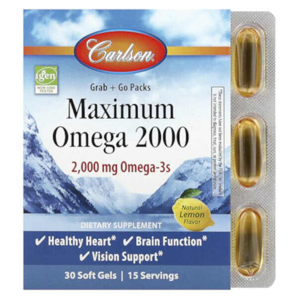 Maximum Omega 2000, Натуральный лимон, 2000 мг, 30 мягких капсул - Carlson Carlson