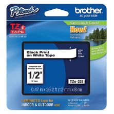 Brother Black Print on White Laminated Label Tape for P-touch Label Maker Brother