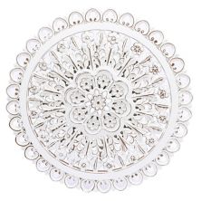 LuxenHome White Wood Flower Round Wall Decor Luxen Home