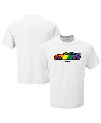 Men's White NASCAR Rainbow Flag Car T-shirt Checkered Flag Sports