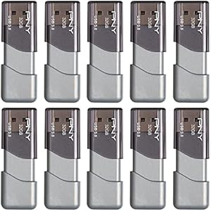 PNY 32GB Turbo Attaché 3 USB 3.0 Flash Drive, Silver (Pack of 10) PNY