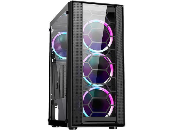 DIYPC Rainbow-Flash-F4-B Компьютерный корпус ATX Mid Tower, черная сталь / закаленное стекло, 4 x 120 мм вентилятора Rainbow со светодиодной подсветкой Autoflow (предустановлены) DIYPC