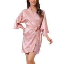 Женские шелковые пижамы с рукавами 3/4 и завязкой на талии, атласные халаты с цветочным принтом Cheibear