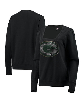 Women's Black Green Bay Packers Winners Square Neck Pullover Sweatshirt Cuce