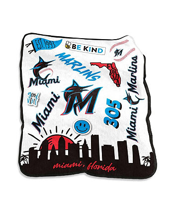 Плюшевое одеяло Miami Marlins Native Raschel размером 50 x 60 дюймов Logo Brand