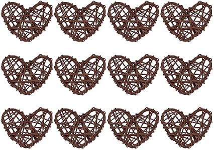 MECCANIXITY 20Pcs Heart Shaped Rattan Ball Vase Filler Natural Rattan for Valentine's Day Decoration Wedding Home Decoration Coffee 2.36 in Meccanixity