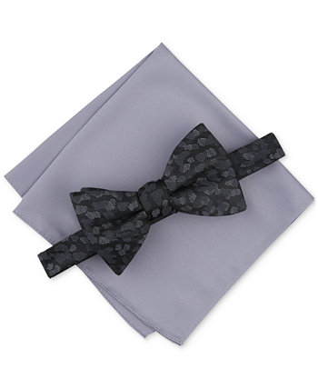 Men's Abstract Pattern Bow Tie & Solid Pocket Square Set, Created for Macy's Alfani
