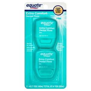 Equate Extra Comfort Mint Dental Floss, Shred-Resistant, 43.7 Yards, 2 Count Equate