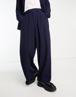 Темно-синие креповые брюки с очень широкими штанинами ASOS DESIGN ASOS DESIGN