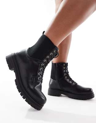 Yours lace up chunky ankle boots in black Yours