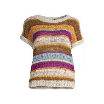 Полосатый льняной вязаный свитер с короткими рукавами Acceso Weekend Max Mara