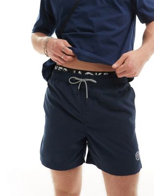 Jack & Jones double waistband swim shorts in navy Jack & Jones