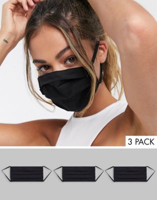 ASOS DESIGN 3 pack face covering with pleating in black ASOS DESIGN