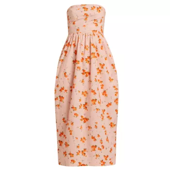 Luxie Floral Cotton Strapless Midi-Dress LOVESHACKFANCY
