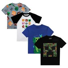Набор из 4 футболок с короткими рукавами и круглым вырезом для мальчиков 8–20 лет Minecraft Creepers & Friends Minecraft