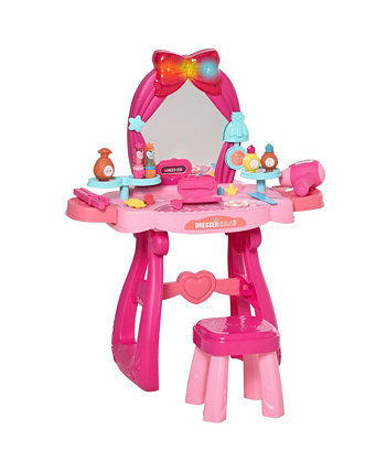 Kids Vanity Makeup Table Set with Chair 36-Piece Set, Mirror & Lights Qaba