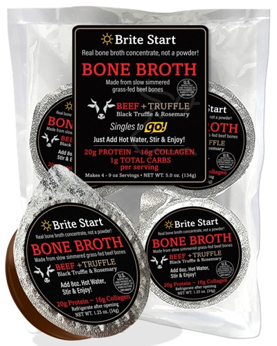 Концентрат Brite Start Bone Broth Singles to Go Beef + Black Truffle — 1,25 унции каждый / упаковка из 4 штук Brite Start
