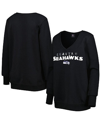 Черный женский пуловер с v-образным вырезом и логотипом Seattle Seahawks Cuce