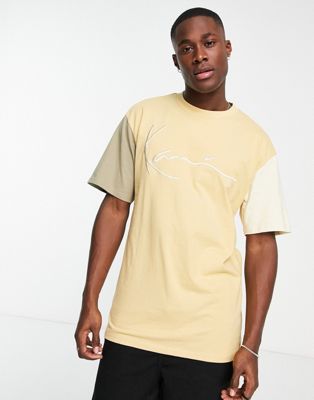 Karl Kani signature block t-shirt in brown and beige Karl Kani