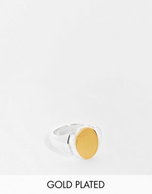 ASOS DESIGN two tone brushed signet ring in 14k gold and silver plate ASOS DESIGN
