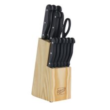 Gibson Home Westover 13 Piece Stainless Steel Cutlery Set in Black with Wood Storage Block Gibson Home