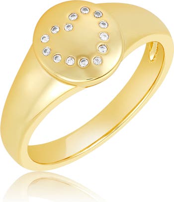 Золотое кольцо-печатка в форме сердца с паве с вермеилом и точками ADORNIA