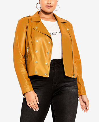 Trendy Plus Size Megan Pleather Long Sleeve Jacket City Chic