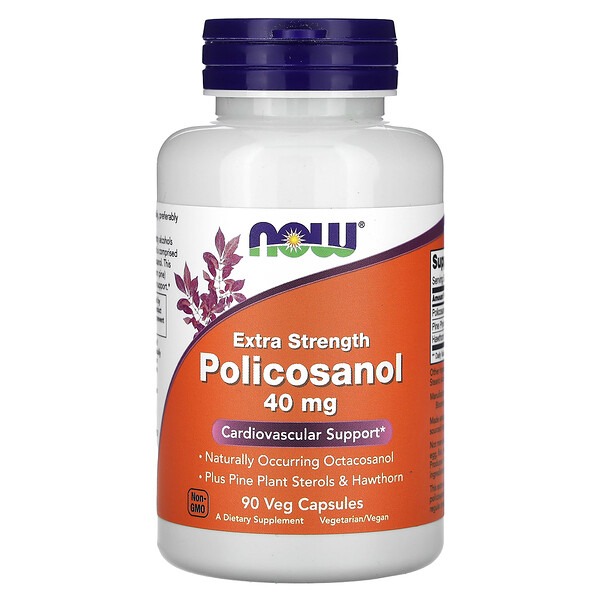 Policosanol, Экстра Сила - 40 мг - 90 вегетарианских капсул - NOW Foods NOW Foods