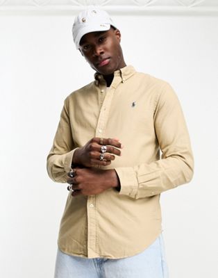 Светло-коричневая узкая оксфордская рубашка узкого кроя, окрашенная в готовом виде, Polo Ralph Lauren Polo Ralph Lauren