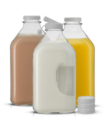 Стеклянные бутылки для молока с крышками, 64 унции JoyJolt