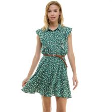 Juniors' As U Wish Collared Button Front Belted Dress As U Wish
