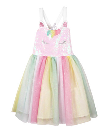 Радужное платье-пачка с головой единорога для маленьких девочек Pink & Violet