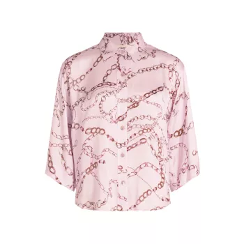 Patrice Chain-Print Silk Button-Front Blouse L'AGENCE