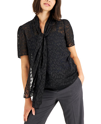 Женская жаккардовая блуза с завязками и вырезом под гепарда Anne Klein