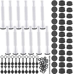 BBTO 12 Kit Gas Can Spout Replacement with Screw Collar Caps, Gasket Stopper, and 2 Kinds Gas Can Vent Cap Bendable Nozzle Kit Fits Most of the Oil Gas Cans Water Gas Container Jug (Black White) Bbto