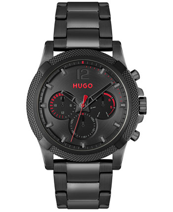 Мужские многофункциональные кварцевые часы Impress с ионным покрытием из черной стали 46 мм HUGO BOSS