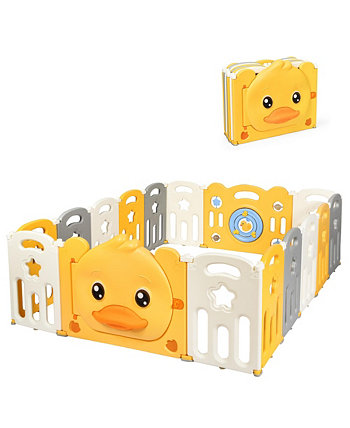 16-Panel Foldable Baby Playpen Kids Yellow Duck Costway