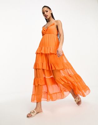 Оранжевое платье макси с оборками Vero Moda VERO MODA