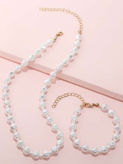 Ожерелье и браслет из искусственных жемчугов для девочек SHEIN