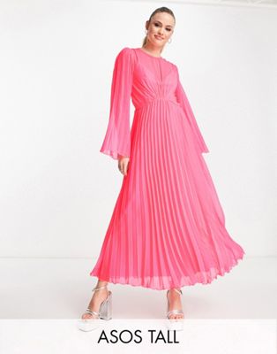 Плиссированное платье миди с рифлеными рукавами и завязками на спине ASOS DESIGN Tall ASOS Tall