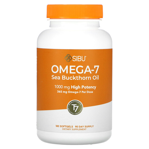 Омега-7, масло облепихи, 1000 мг, 180 мягких таблеток Sibu Beauty