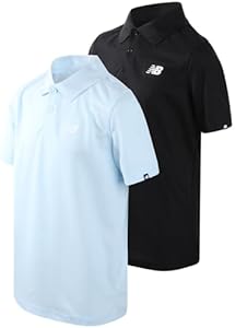 New Balance Boys' Polo T-Shirt - 2 Pack Short Sleeve Dry Fit Shirt - Performance Collared Golf Shirt (8-20) New Balance