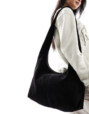 ASOS DESIGN suede sling tote bag in black ASOS DESIGN