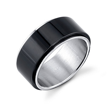 Черное и серебряное кольцо из нержавеющей стали He Rocks