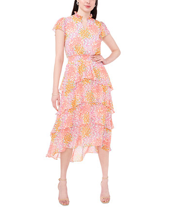Женское многоуровневое платье миди с присборенной талией и цветочным принтом Sam & Jess