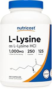 Nutricost L-Lysine 1000mg, 250 Capsules (Капсулы) - 500mg Per Cap, Gluten Free, Non-GMO Nutricost