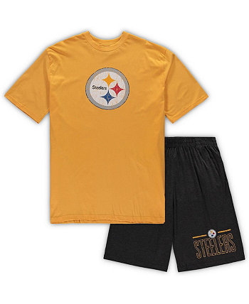 Мужской комплект из футболки и шорт Pittsburgh Steelers золотого и угольно-черного цвета для больших и высоких размеров Concepts Sport