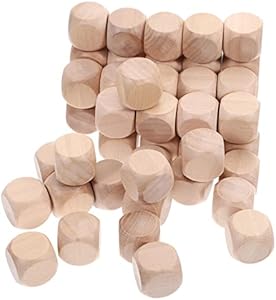 Toddmomy 50pcs Unfinished Wooden Dice Blank Square Blocks 6 Sided Wood Cubes DIY Standard Game Dice Small Wood Cubes with Rounded Corners for Wood Craft Supplies Toddmomy