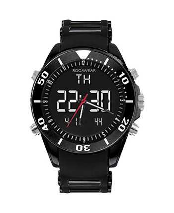 Мужские аналогово-цифровые часы с кварцевым черным силиконовым ремешком 50 мм x 58 мм Rocawear